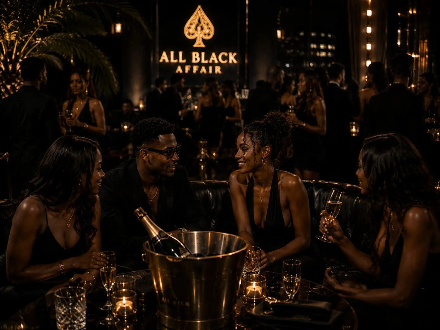 Group enjoying bottle service in VIP lounge