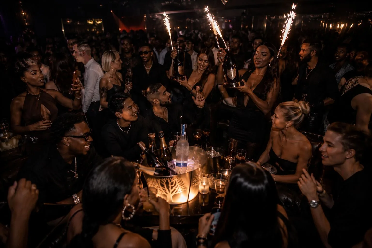 Bottle parade with sparklers in the crowd
